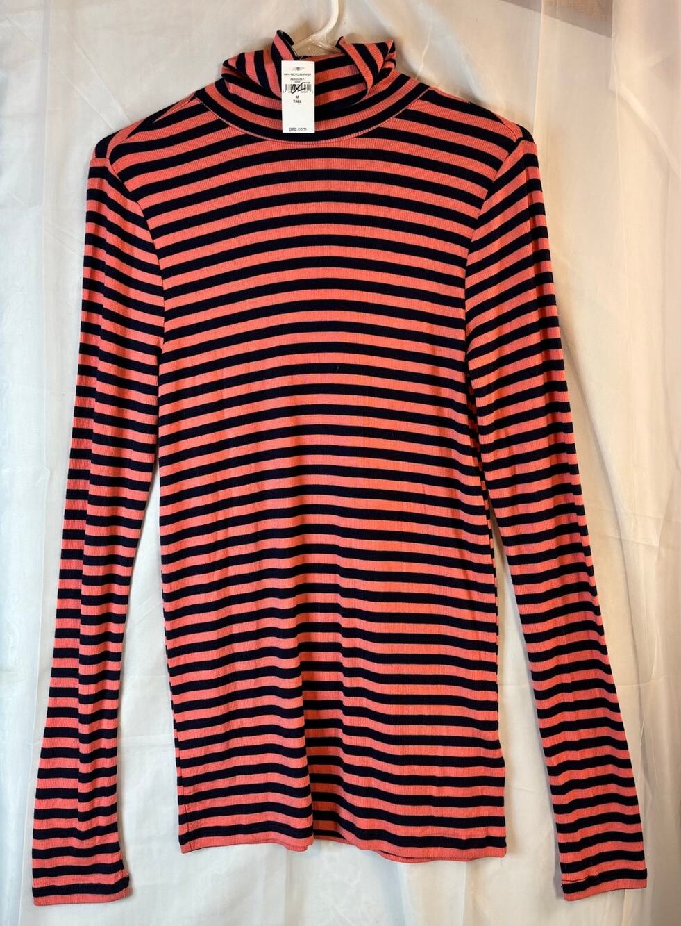 Gap Orange Blue Striped Fitted Turtleneck Size Medium Tall NWT